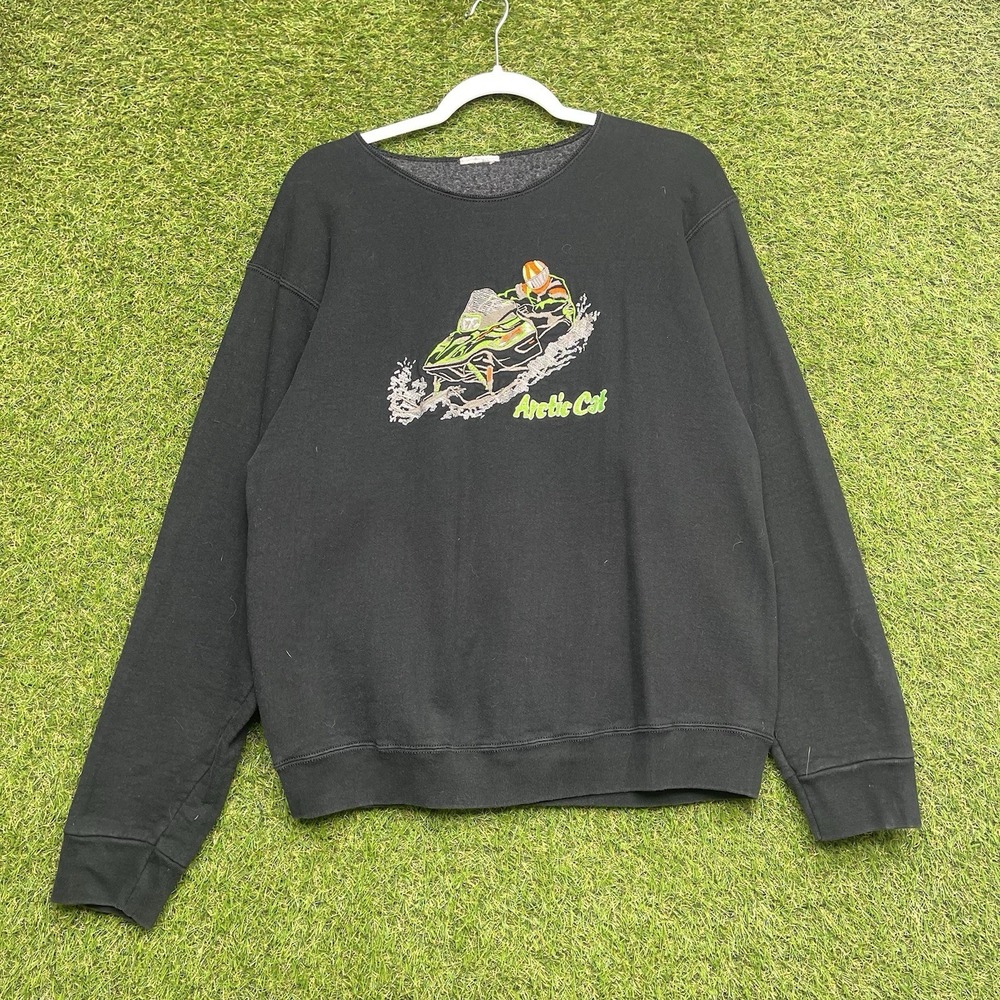 Arctic Cat Sweatshirt Mens Medium Crewneck Racing Ski Snowmobile y2k Black 90s
